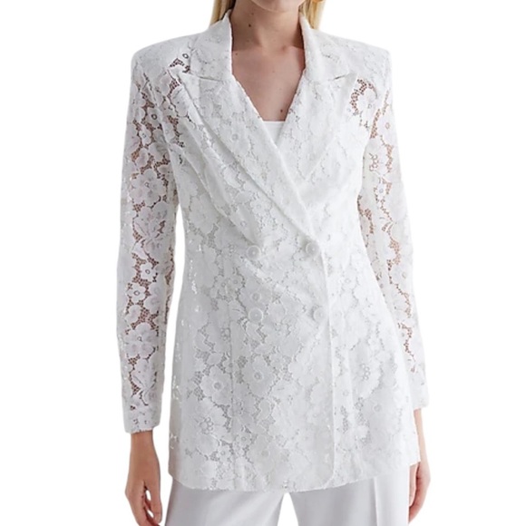 Express Lace Double Breasted Blazer White - Picture 1 of 6